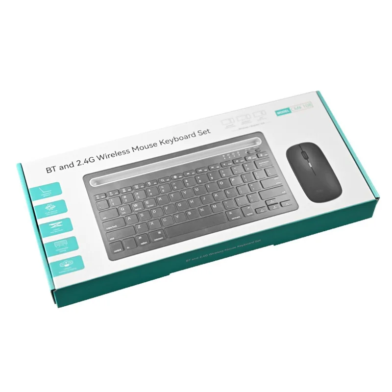Мини-клавиатура и мышь CMK108, совместимые с Bluetooth, 2,4-гигагерцовый двухрежимный беспроводной комплект, перезаряжаемая комбинация клавиатуры и мыши со стойкой для телефона и планшета — черный цвет
