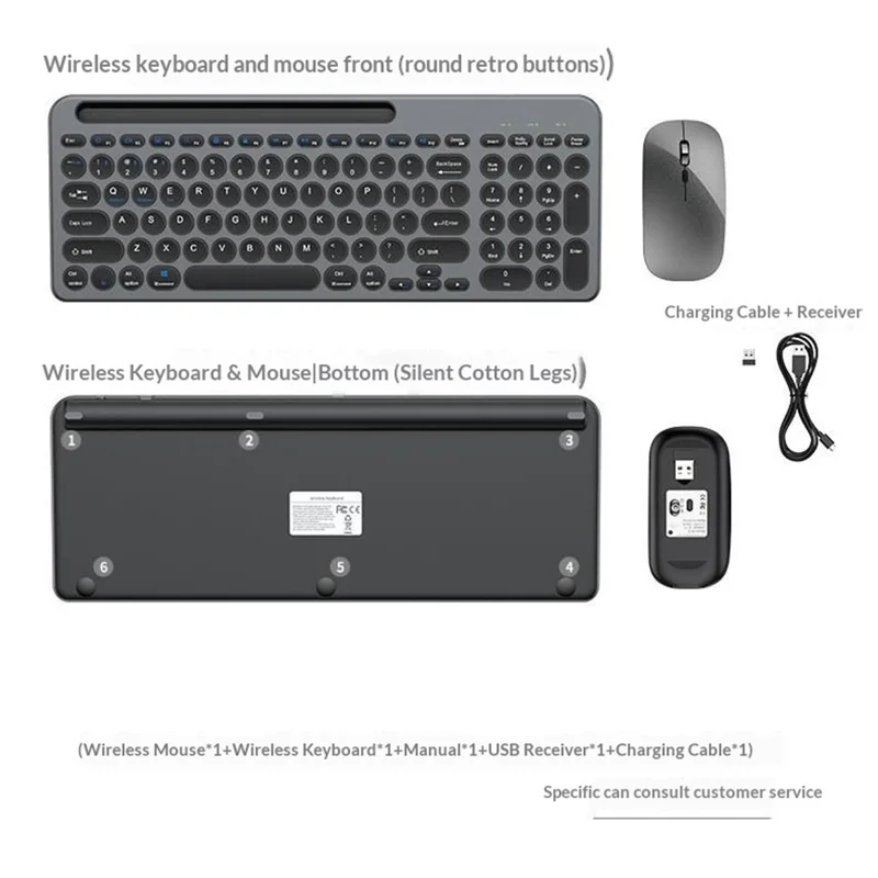 Беспроводной набор клавиатура и мышь KS184, двухрежимный, с кармашком для карт, ножничная клавиатура, комплект клавиатуры и мыши для компьютера, планшета, телефона — черный