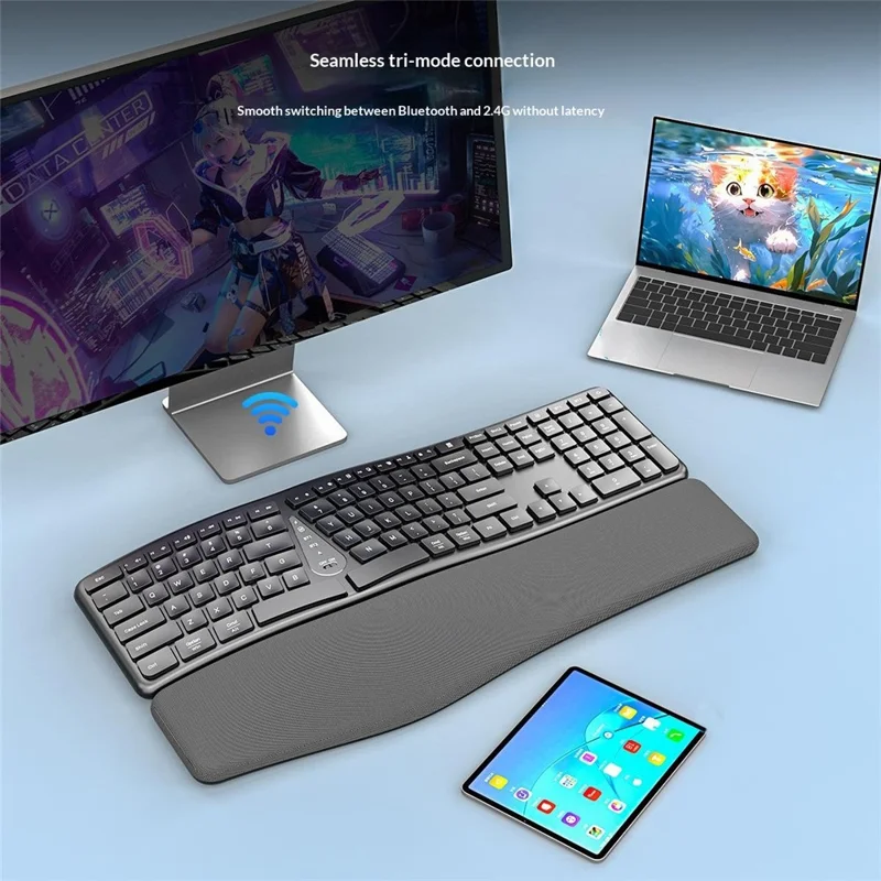 T1 Ergonomic Split Keyboard Mouse Set Wireless Vertical Bluetooth-compatible Rechargeable Home Office Keyboard + Mouse Combo with Wrist Rest for Computer Tablet Phone - Black