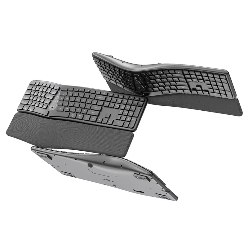T1 Ergonomic Split Keyboard Mouse Set Wireless Vertical Bluetooth-compatible Rechargeable Home Office Keyboard + Mouse Combo with Wrist Rest for Computer Tablet Phone - Black