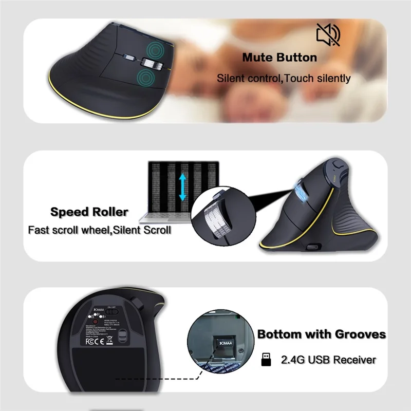 T1 Ergonomic Split Keyboard Mouse Set Wireless Vertical Bluetooth-compatible Rechargeable Home Office Keyboard + Mouse Combo with Wrist Rest for Computer Tablet Phone - Black