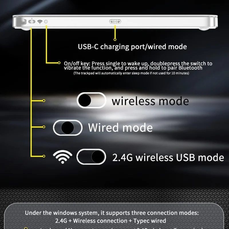 T8100 Bezdłutowa deska dotykowa z trzema trybami połączenia, zgodna z Bluetooth, 2,4 GHz, USB-C, szklana, wielozadaniowa, dla Windows i Mac – srebrna