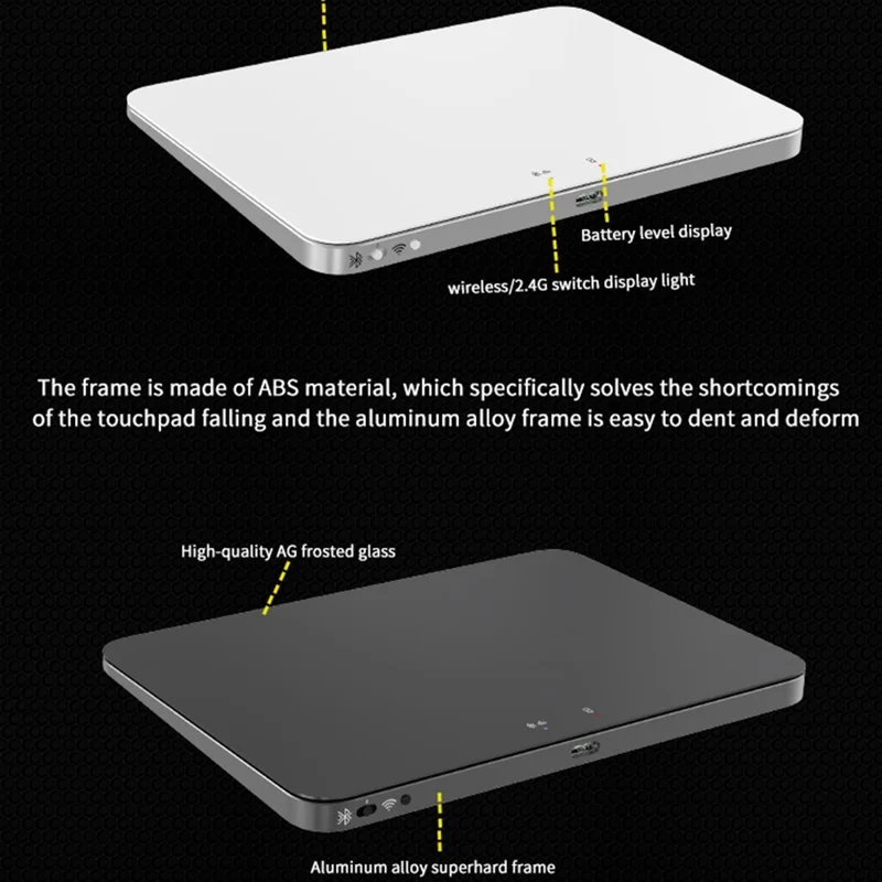 T8100 Bezdłutowa deska dotykowa z trzema trybami połączenia, zgodna z Bluetooth, 2,4 GHz, USB-C, szklana, wielozadaniowa, dla Windows i Mac – srebrna