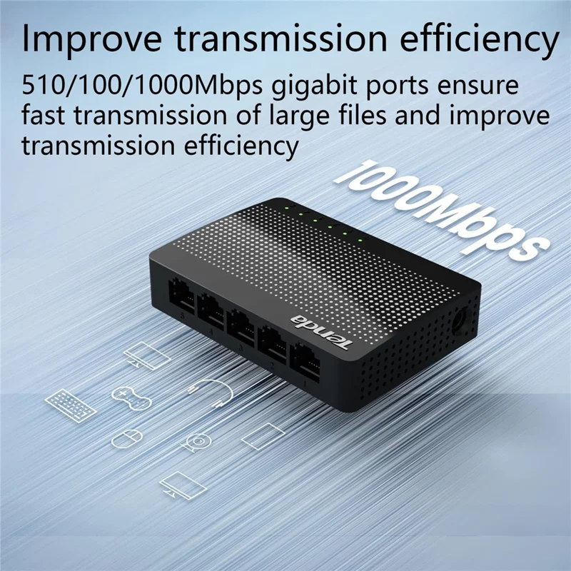 TENDA SG105 5-Port Gigabit Ethernet Switch 1 to 5 Ethernet Splitter Desktop  /  Wall-Mounting 5 Way Network Hub, Overseas Version - Black