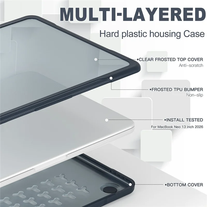 Coque pour MacBook Neo 13 pouces (2026), structure 3 couches, protection antichoc et anti-rayures en PC + TPU - Bleu