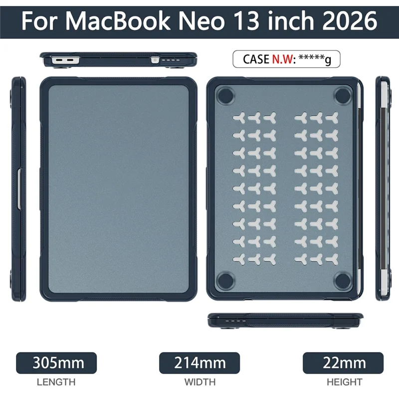 Coque pour MacBook Neo 13 pouces (2026), structure 3 couches, protection antichoc et anti-rayures en PC + TPU - Bleu