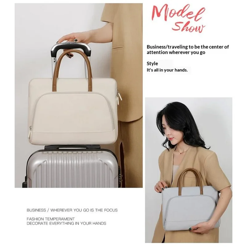 C100 Laptop Handheld Bag for 13-13.3 Inch Notebook Triple Layer Protection Protective Sleeve Bag Portable Computer Case Carrying Briefcase - Beige
