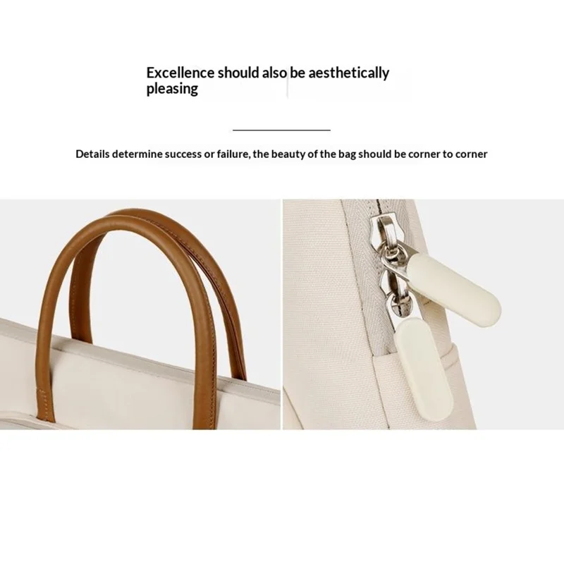 C100 Laptop Handheld Bag for 14-14.6 Inch Notebook Triple Layer Protection Protective Sleeve Bag Portable Computer Case Carrying Briefcase - Beige