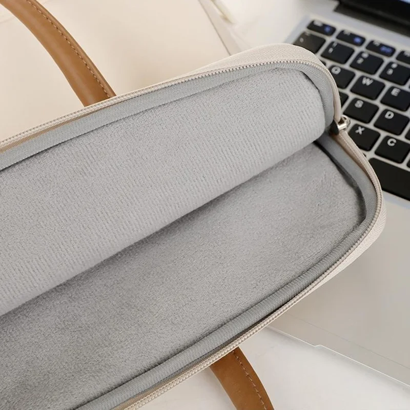 C100 Laptop Handheld Bag for 14-14.6 Inch Notebook Triple Layer Protection Protective Sleeve Bag Portable Computer Case Carrying Briefcase - Beige