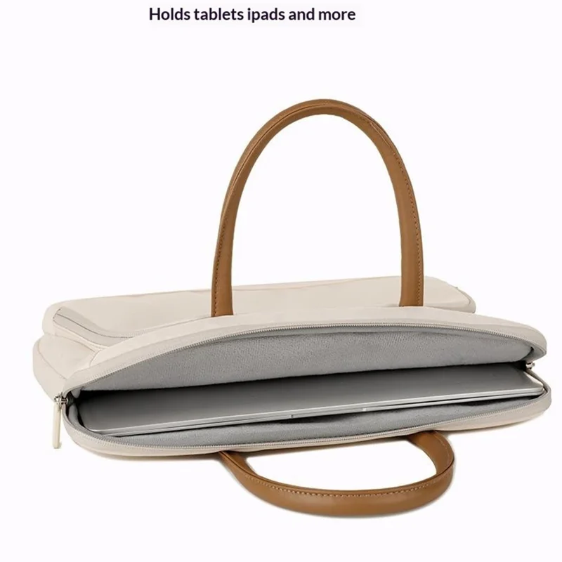 C100 Laptop Handheld Bag for 14-14.6 Inch Notebook Triple Layer Protection Protective Sleeve Bag Portable Computer Case Carrying Briefcase - Beige