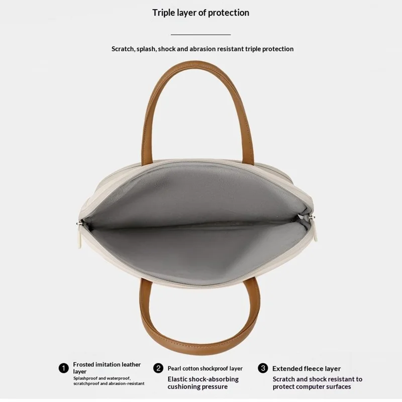 C100 Laptop Handheld Bag for 14-14.6 Inch Notebook Triple Layer Protection Protective Sleeve Bag Portable Computer Case Carrying Briefcase - Beige