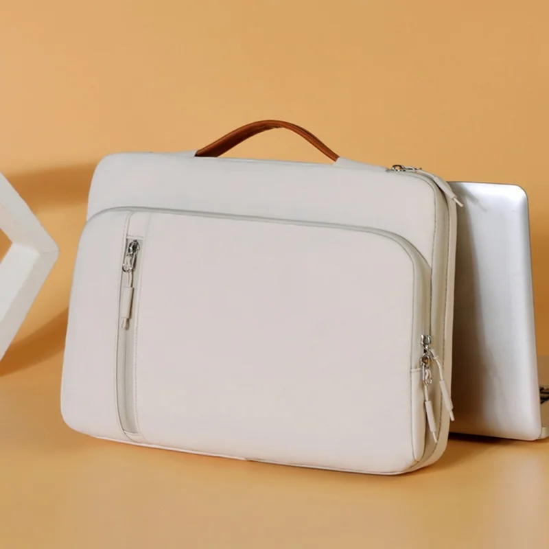 C108 Laptop Handheld Bag for 13-13.3 Inch Notebook Retractable Handle Waterproof Business Protective Sleeve Bag Multi-Pocket Shockproof Carrying Case - Beige