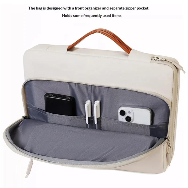 C108 Laptop Handheld Bag for 13-13.3 Inch Notebook Retractable Handle Waterproof Business Protective Sleeve Bag Multi-Pocket Shockproof Carrying Case - Beige