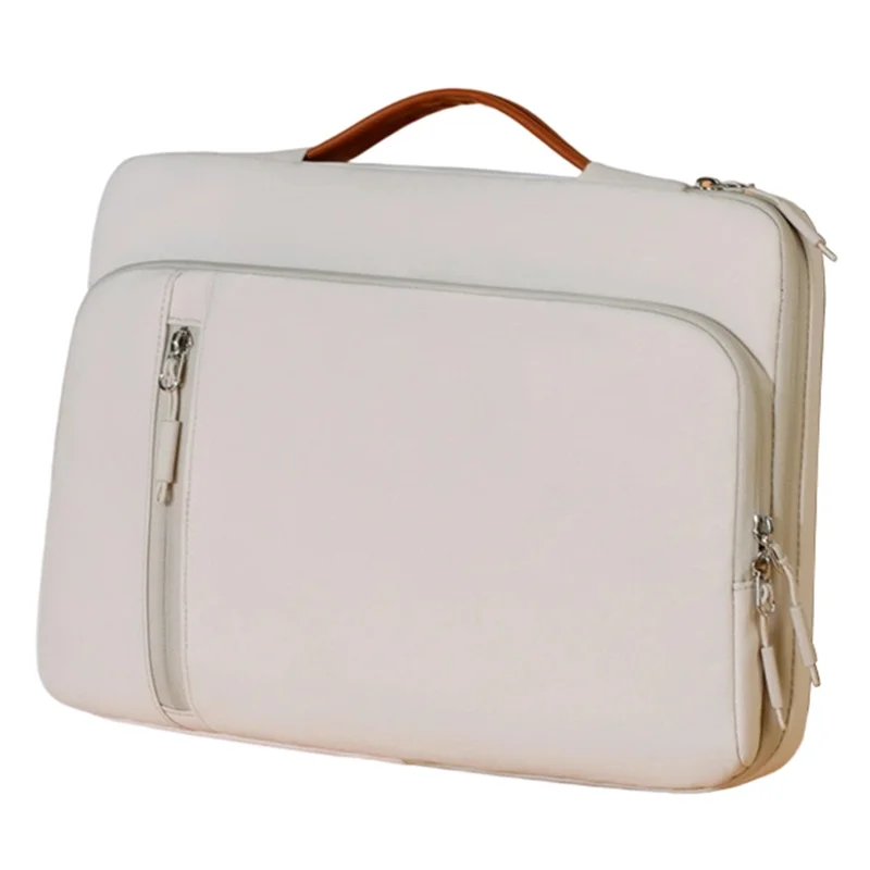 C108 Laptop Handheld Bag for 14-14.6 Inch Notebook Retractable Handle Waterproof Business Protective Sleeve Bag Multi-Pocket Shockproof Carrying Case - Beige