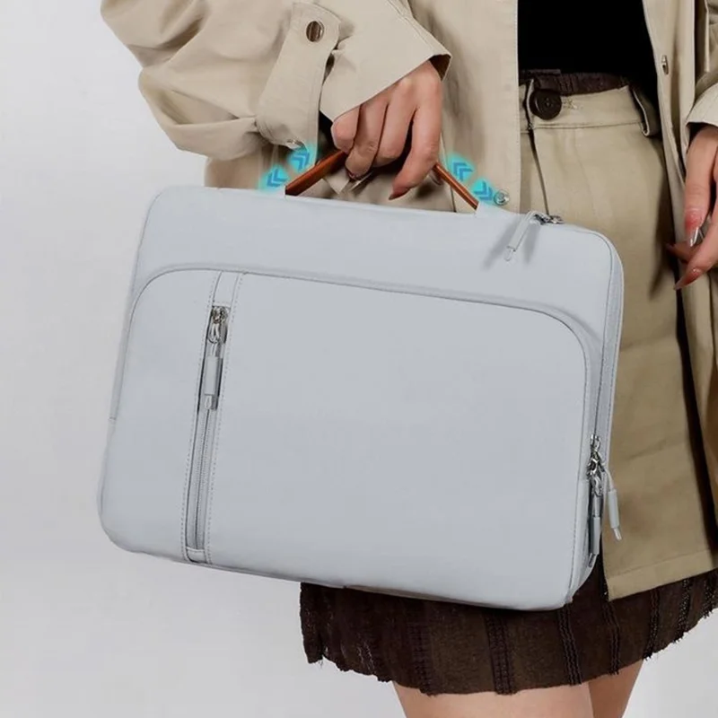 C108 Laptop Handheld Bag for 14-14.6 Inch Notebook Retractable Handle Waterproof Business Protective Sleeve Bag Multi-Pocket Shockproof Carrying Case - Beige