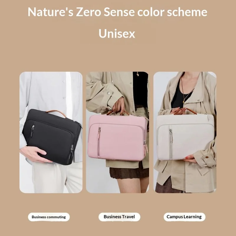 C108 Laptop Handheld Bag for 14-14.6 Inch Notebook Retractable Handle Waterproof Business Protective Sleeve Bag Multi-Pocket Shockproof Carrying Case - Beige