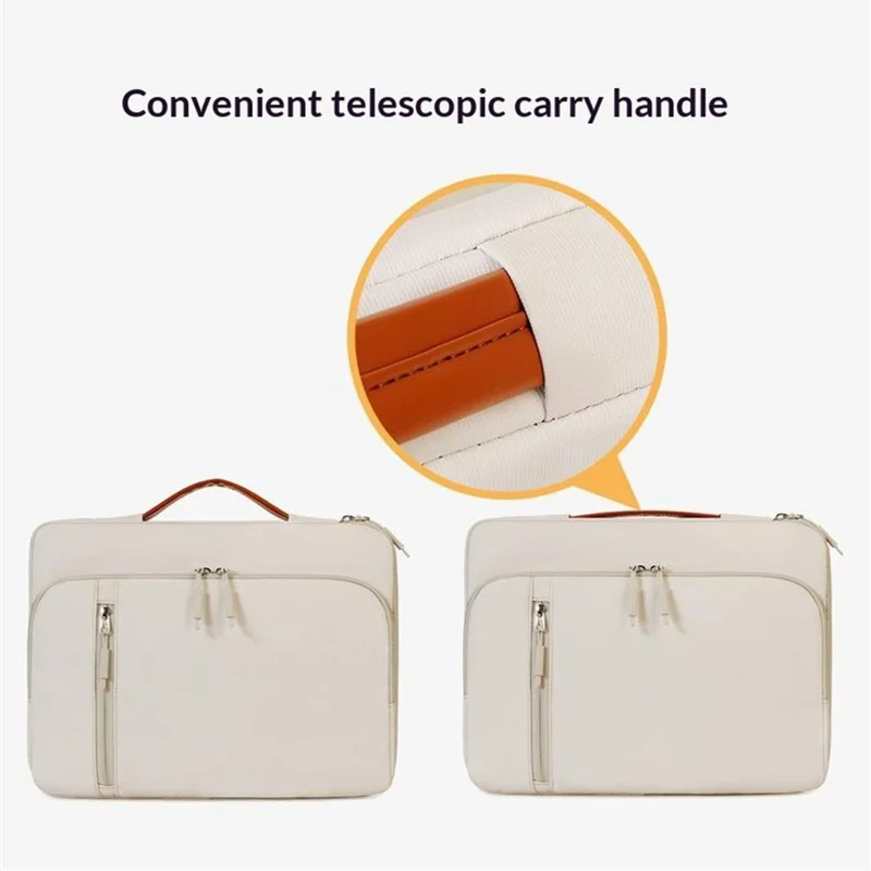 C108 Laptop Handheld Bag for 14-14.6 Inch Notebook Retractable Handle Waterproof Business Protective Sleeve Bag Multi-Pocket Shockproof Carrying Case - Beige