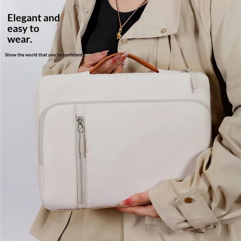 C108 Laptop Handheld Bag for 15-16.1 Inch Notebook Retractable Handle Waterproof Business Protective Sleeve Bag Multi-Pocket Shockproof Carrying Case - Beige