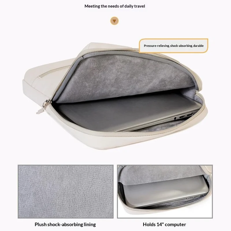 C108 Laptop Handheld Bag for 15-16.1 Inch Notebook Retractable Handle Waterproof Business Protective Sleeve Bag Multi-Pocket Shockproof Carrying Case - Beige