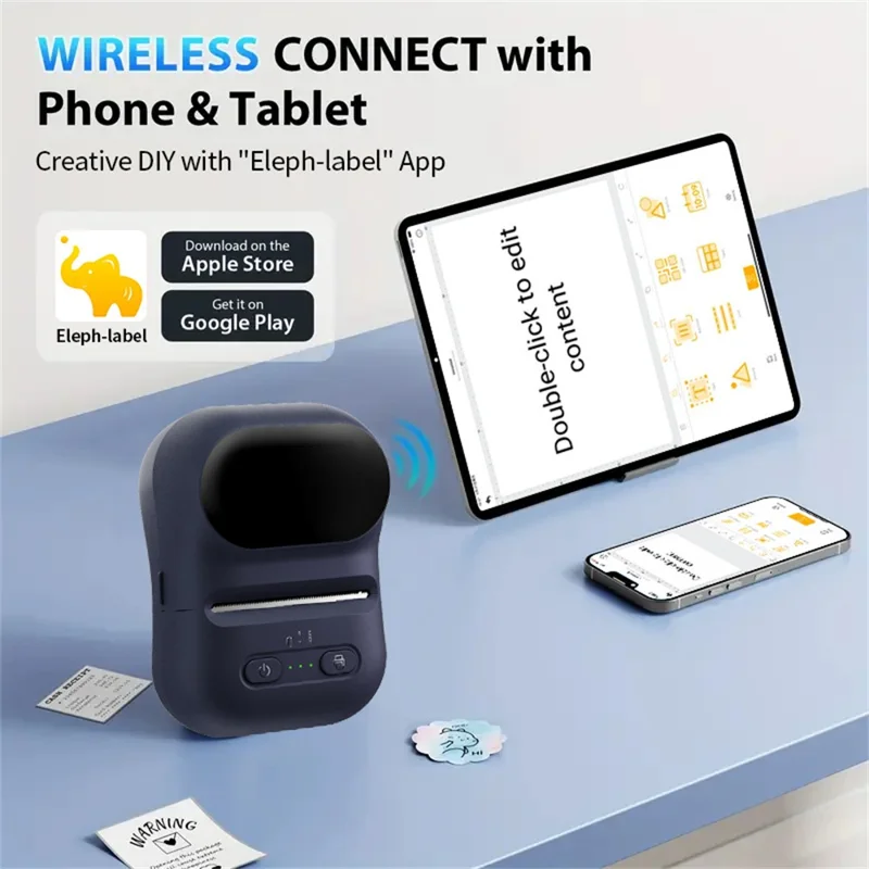 Imprimante à étiquettes thermique portable P5 203DPI Bluetooth sans fil batterie 1300mAh imprimante portable pour domicile et bureau - Bleu