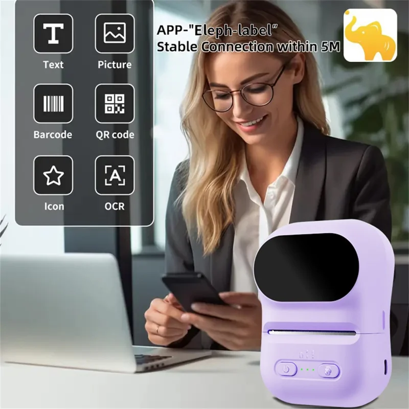 Imprimante à étiquettes thermique portable P5 203DPI Bluetooth sans fil batterie 1300mAh imprimante portable pour domicile et bureau - Bleu