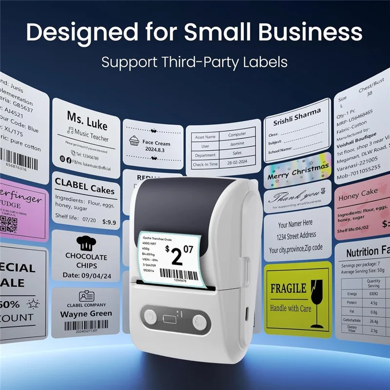 P1 Mini Thermal Label Printer 203DPI 1200mAh Bluetooth-compatible Portable Sticker Maker Handheld Printer - Black