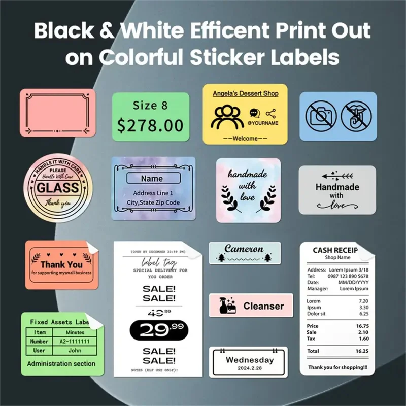 P1 Mini Thermal Label Printer 203DPI 1200mAh Bluetooth-compatible Portable Sticker Maker Handheld Printer - Black