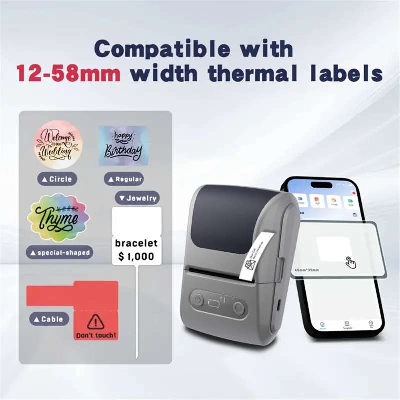 P1 Mini Thermal Label Printer 203DPI 1200mAh Bluetooth-compatible Portable Sticker Maker Handheld Printer - Black