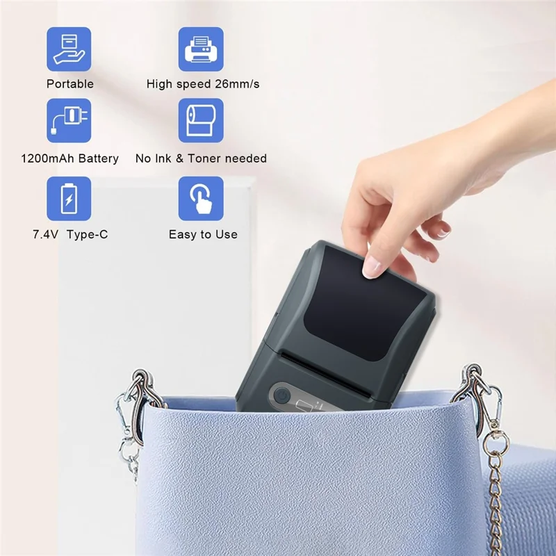 P1 Mini Thermal Label Printer 203DPI 1200mAh Bluetooth-compatible Portable Sticker Maker Handheld Printer - Black