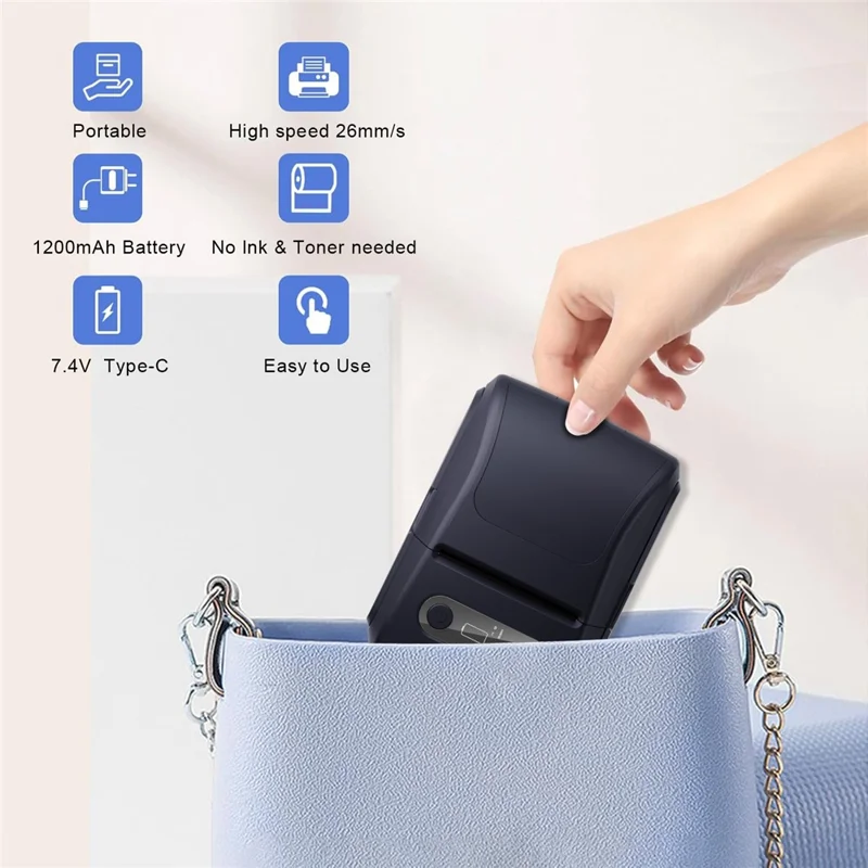 P1 Mini Thermal Label Printer 203DPI 1200mAh Bluetooth-compatible Portable Sticker Maker Handheld Printer - Black