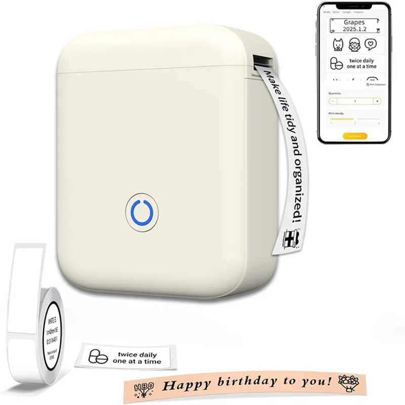 Imprimante d'étiquettes thermique portable mini P11 203DPI Bluetooth compatible, créateur d'autocollants, imprimante portable pour domicile et bureau - Beige