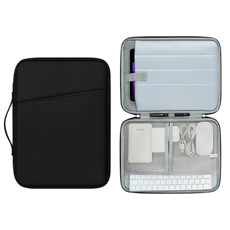 Laptop Tablet Carrying Case Organizer Bag for 11 Inch Notebook Portable Multi-Compartment Storage Travel Pouch with Handle - Black