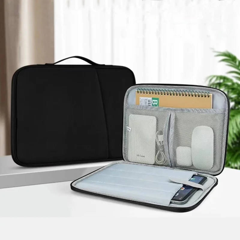Laptop Tablet Carrying Case Organizer Bag for 13 Inch Notebook Waterproof Shockproof Electronics Multi-Pocket Travel Storage Pouch with Handle - Black