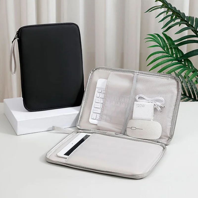 Laptop Sleeve Bag for 10.9 inch Tablet 180-degree Full Opening Portable Storage Organizer with Mouse Pad Function - Grey