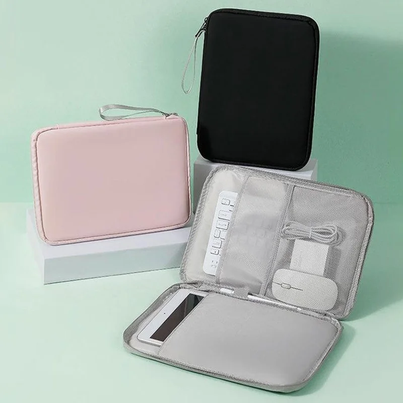 Laptop Sleeve Bag for 12.9 inch Tablet 180-degree Full Opening Portable Storage Organizer with Mouse Pad Function - Grey