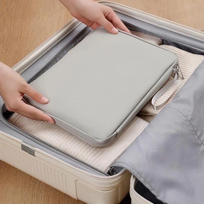 Laptop Sleeve Bag for 12.9 inch Tablet 180-degree Full Opening Portable Storage Organizer with Mouse Pad Function - Grey