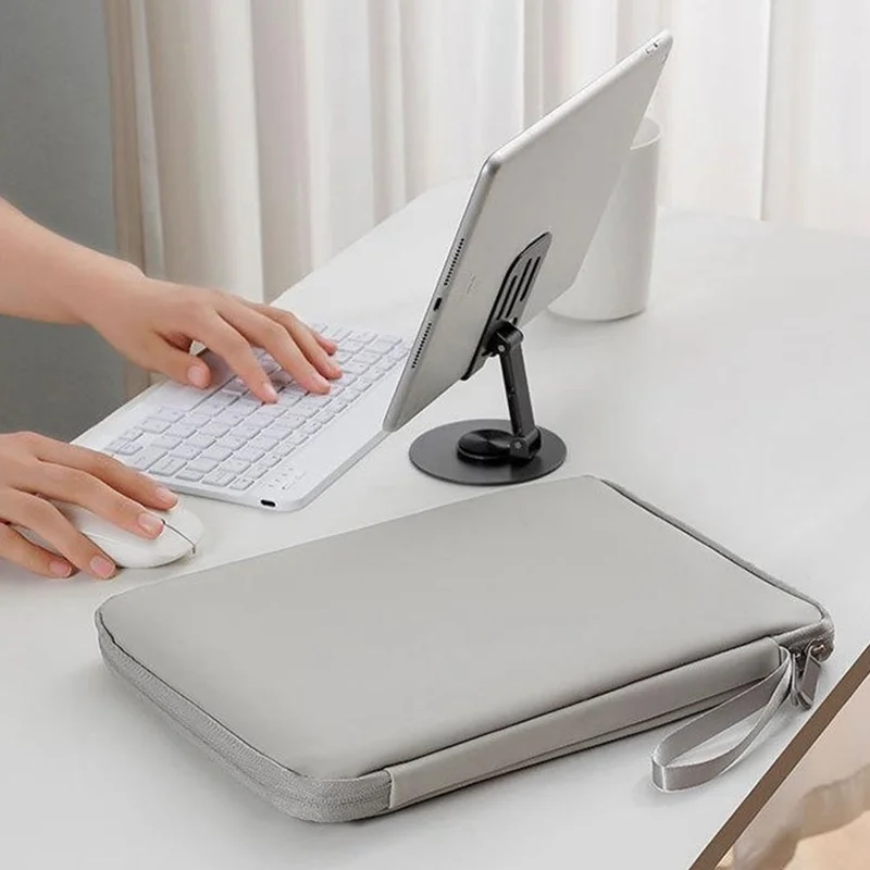 Laptop Sleeve Bag for 12.9 inch Tablet 180-degree Full Opening Portable Storage Organizer with Mouse Pad Function - Grey