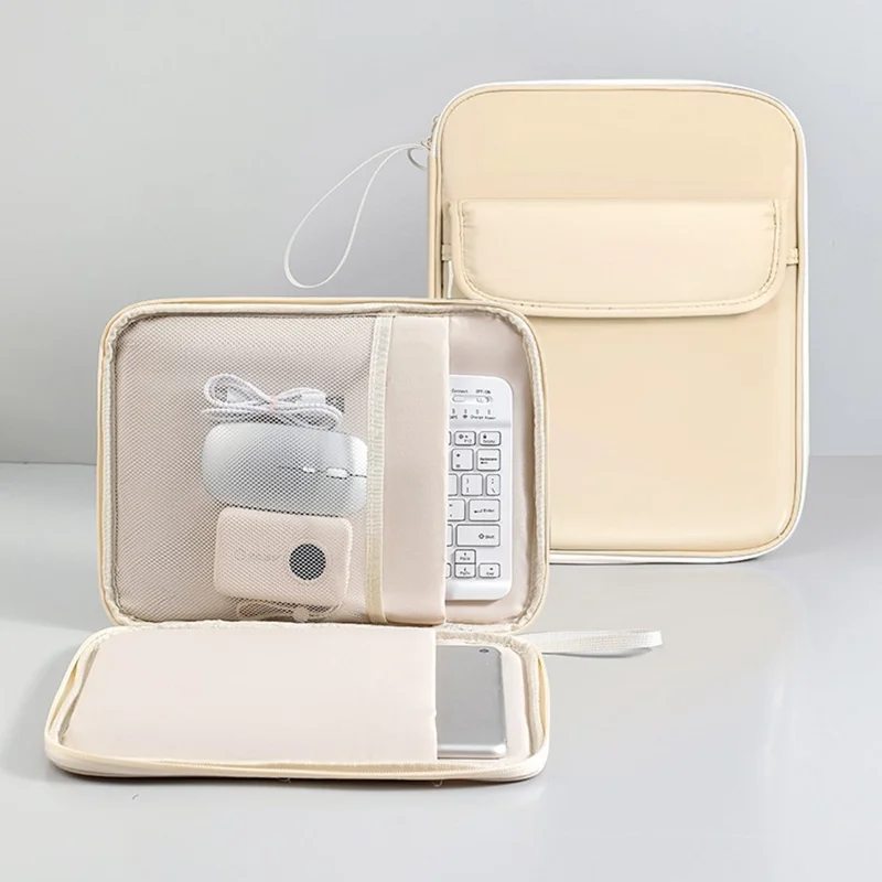 Laptop Bag 11 inch 180-Degree Full-Open Design Tablet Case PU Leather Shockproof Portable Computer Sleeve - Beige