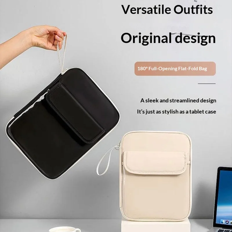Laptop Bag 11 inch 180-Degree Full-Open Design Tablet Case PU Leather Shockproof Portable Computer Sleeve - Beige