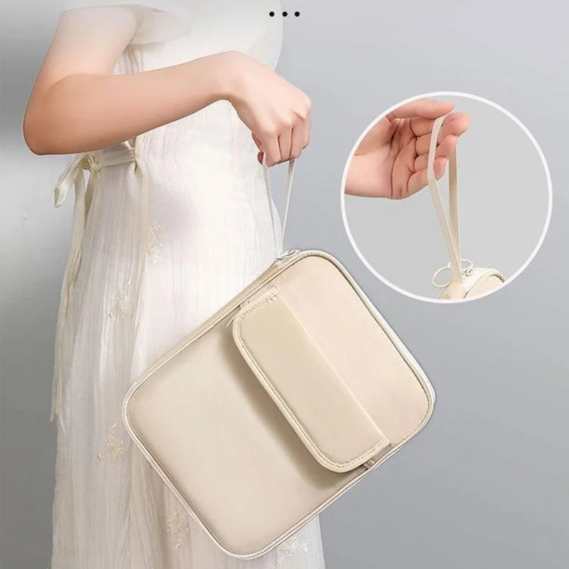 Laptop Bag 11 inch 180-Degree Full-Open Design Tablet Case PU Leather Shockproof Portable Computer Sleeve - Beige