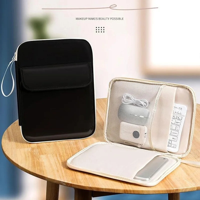Laptop Bag 13 inch 180-Degree Full-Open Design Tablet Case PU Leather Shockproof Portable Computer Sleeve - Beige