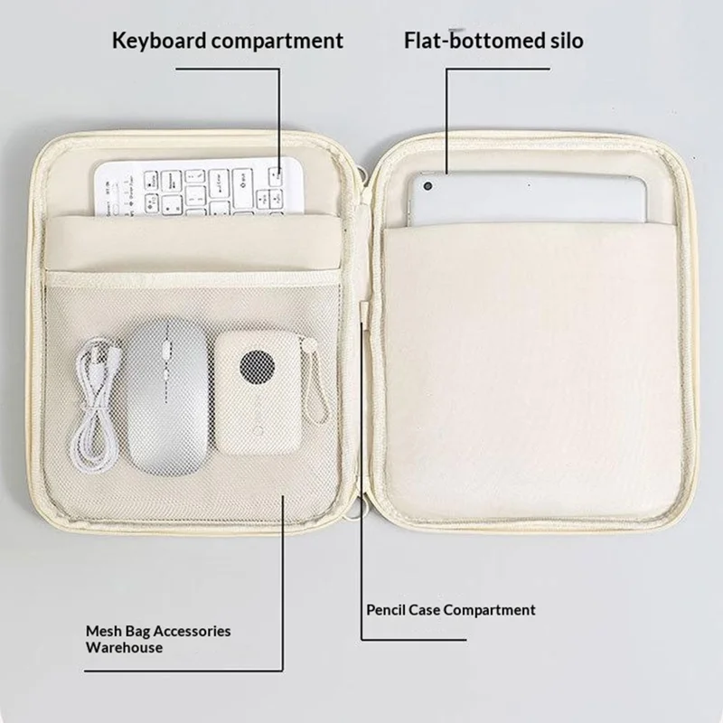 Laptop Bag 13 inch 180-Degree Full-Open Design Tablet Case PU Leather Shockproof Portable Computer Sleeve - Beige