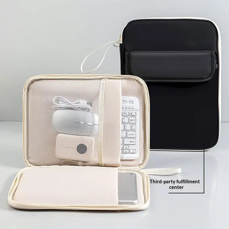 Laptop Bag 13 inch 180-Degree Full-Open Design Tablet Case PU Leather Shockproof Portable Computer Sleeve - Beige
