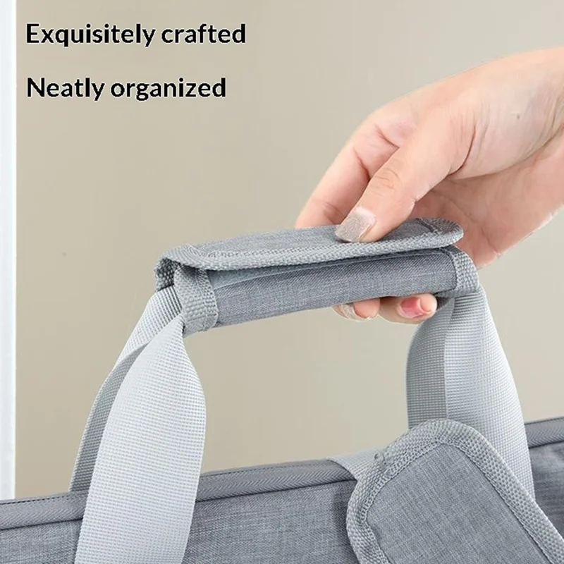 Crossbody Laptop Bag for 14 inch Notebook Magic Tape Closure Large Capacity Computer Tablet Bag with Adjustable Strap - Grey