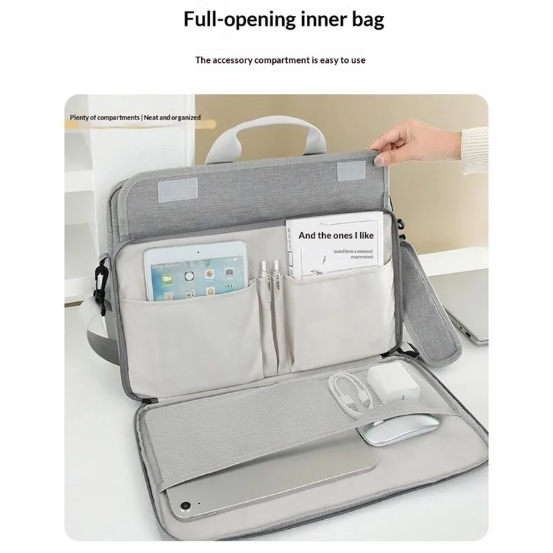 Crossbody Laptop Bag for 15.6 inch Notebook Magic Tape Closure Large Capacity Computer Tablet Bag with Adjustable Strap - Pink