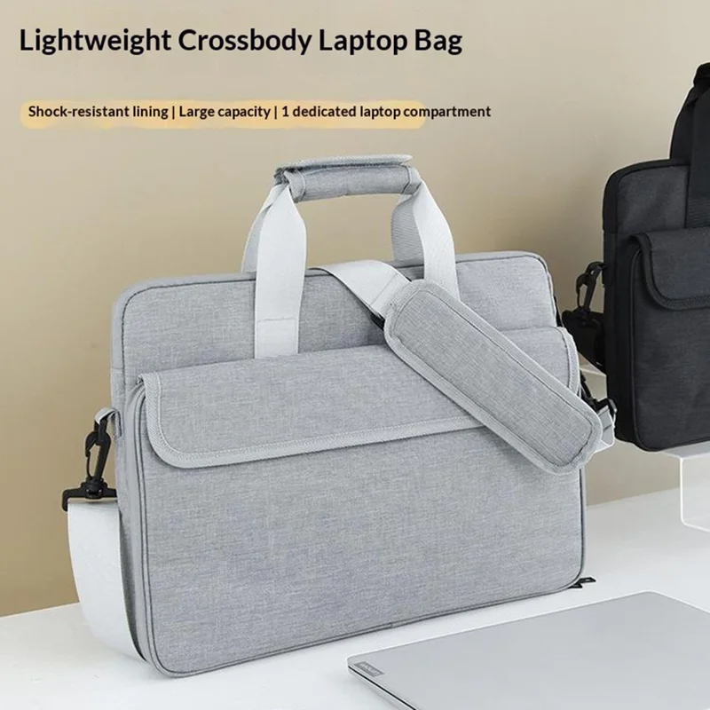 Crossbody Laptop Bag for 17 inch Notebook Magic Tape Closure Large Capacity Computer Tablet Bag with Adjustable Strap - Grey