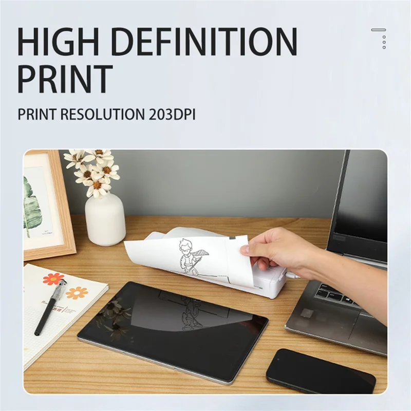 X8 Tragbarer A4-Thermodrucker 203DPI Tintenlos Bluetooth-/USB-Verbindung für Büro und Zuhause – Schwarz