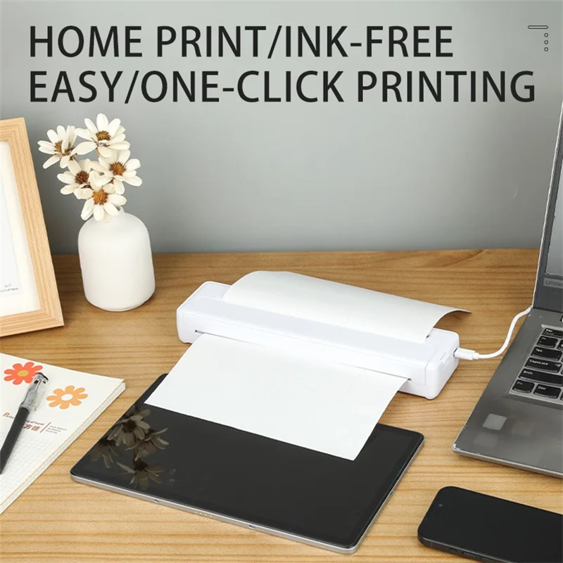 X8 Tragbarer A4-Thermodrucker 203DPI Tintenlos Bluetooth-/USB-Verbindung für Büro und Zuhause – Schwarz