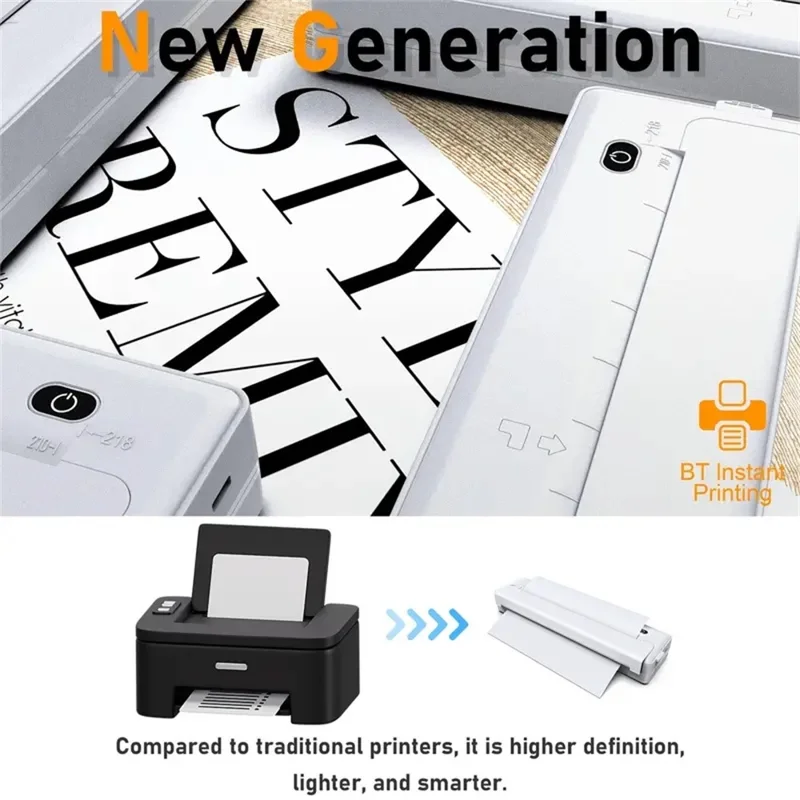 X8 Tragbarer A4-Thermodrucker 203DPI Tintenlos Bluetooth-/USB-Verbindung für Büro und Zuhause – Schwarz