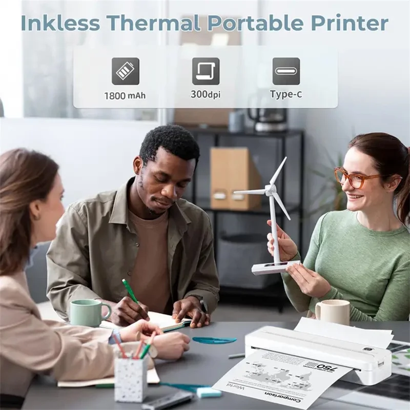 X8 Tragbarer A4-Thermodrucker 203DPI Tintenlos Bluetooth-/USB-Verbindung für Büro und Zuhause – Schwarz